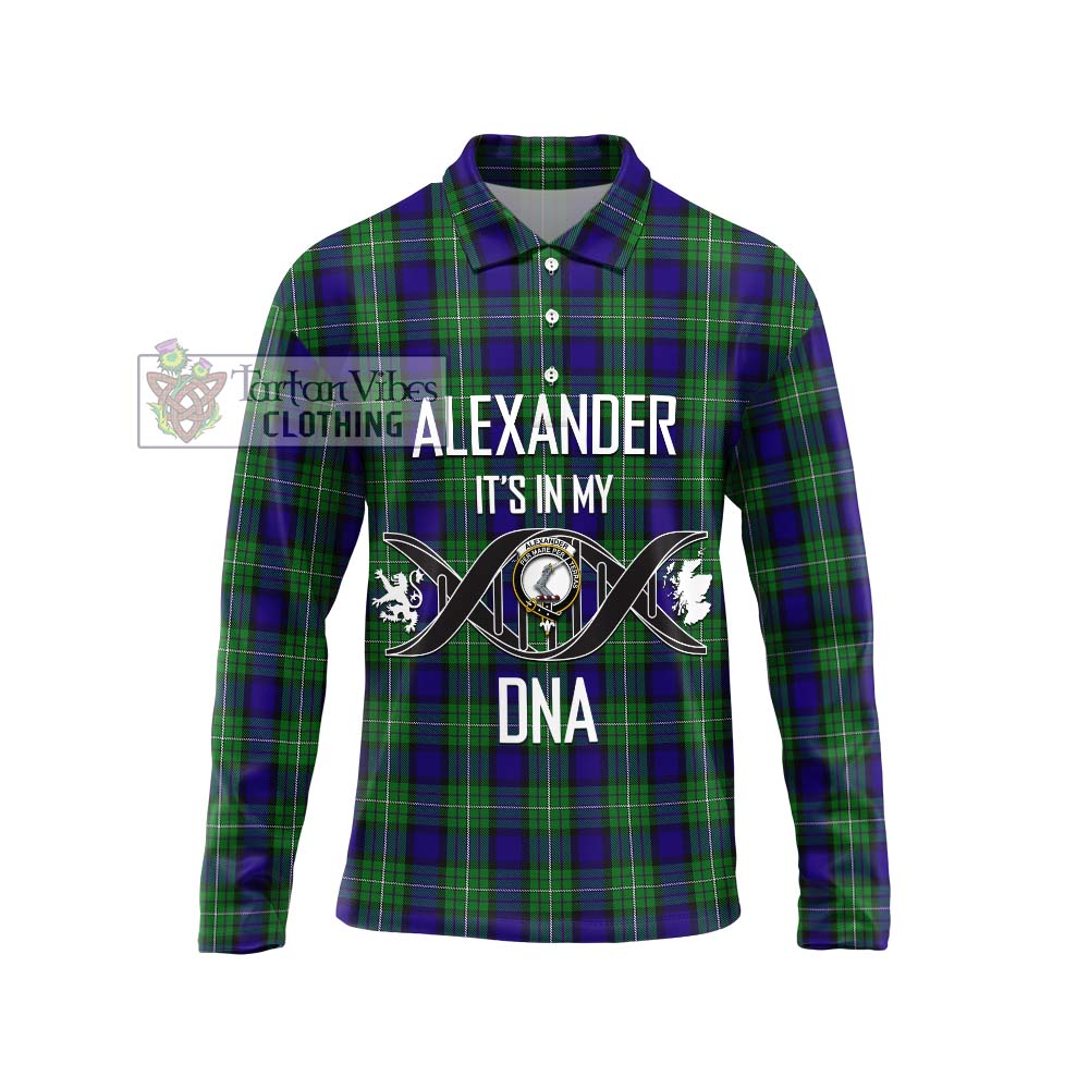 Alexander Tartan Long Sleeve Polo Shirt with Family Crest DNA In Me Style Unisex - Tartanvibesclothing Shop