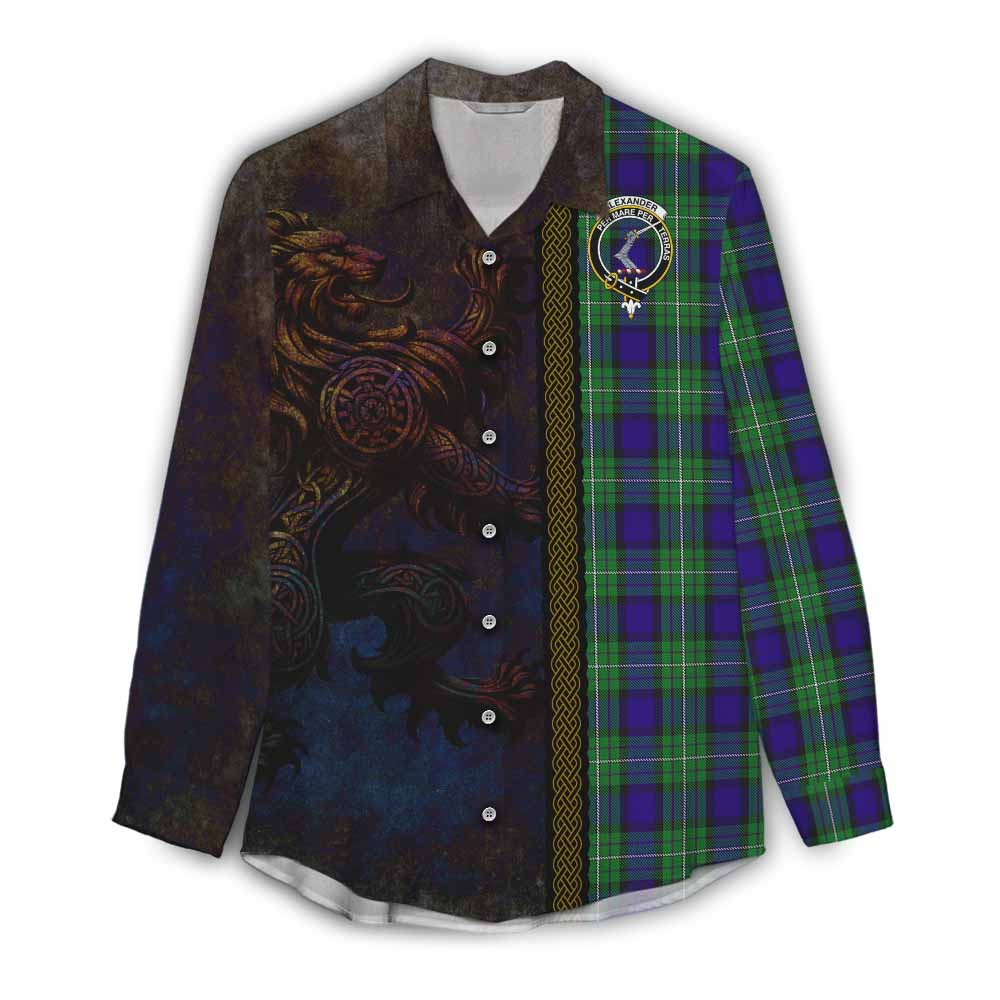 Tartan Vibes Clothing Alexander Tartan Family Crest Women's Casual Shirt Alba Gu Brath Be Brave Lion Ancient Style