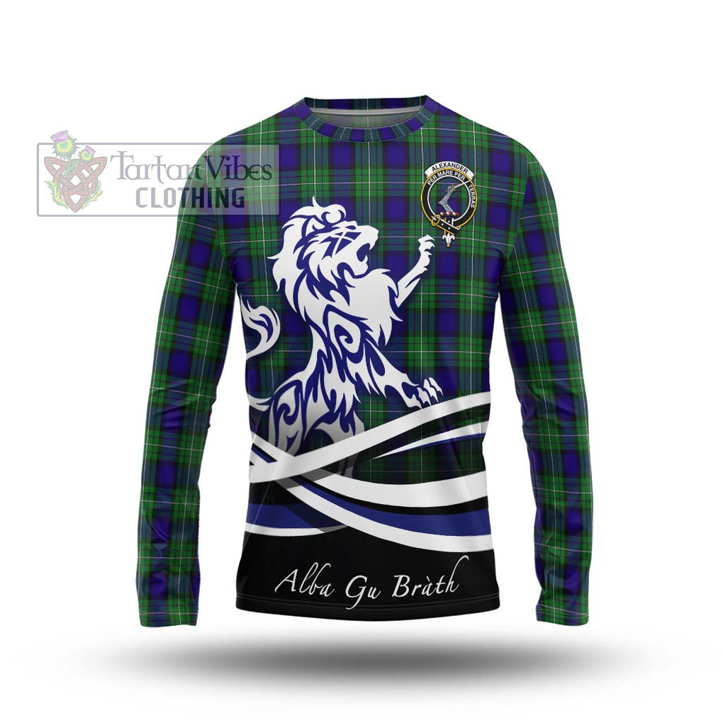 Alexander Tartan Long Sleeve T-Shirt with Alba Gu Brath Regal Lion Emblem Unisex - Tartanvibesclothing Shop