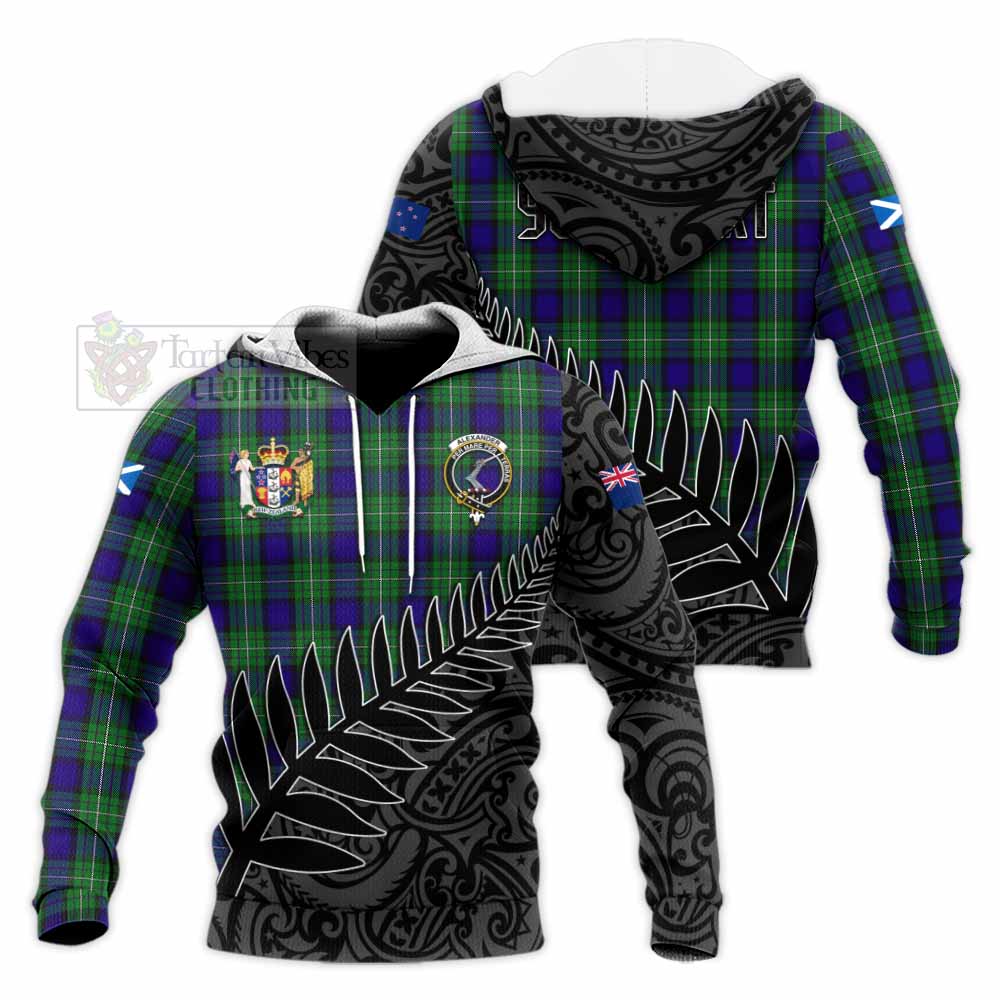 Tartan Vibes Clothing Alexander Crest Tartan Knitted Hoodie with New Zealand Silver Fern Half Style