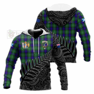 Tartan Vibes Clothing Alexander Crest Tartan Knitted Hoodie with New Zealand Silver Fern Half Style