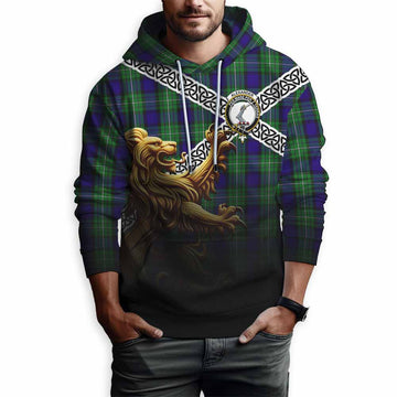Tartan Vibes Clothing Alexander Crest Tartan Hoodie with Golden Lion Emblem Celtic Style