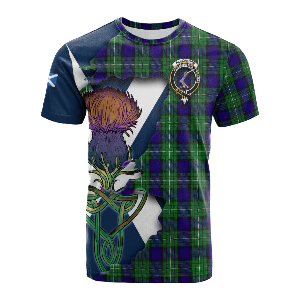Tartan Vibes Clothing Alexander Tartan Family Crest Cotton T-shirt Scottish Thistle Celtic Inspired
