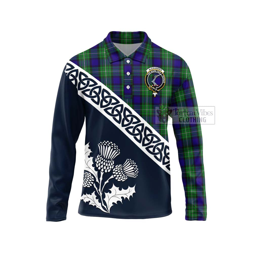 Tartan Vibes Clothing Alexander Tartan Long Sleeve Polo Shirt Featuring Thistle and Scotland Map