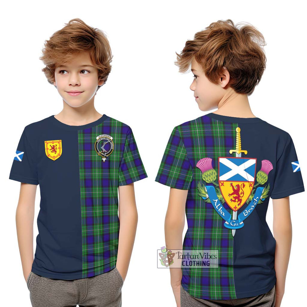 Tartan Vibes Clothing Alexander Tartan Kid T-Shirt with Scottish Lion Royal Arm Half Style