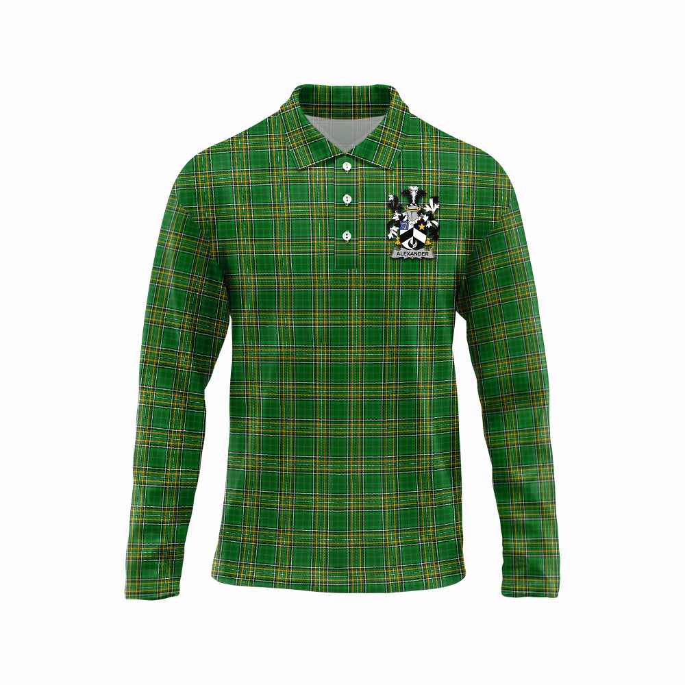 Tartan Vibes Clothing Alexander Irish Clan Tartan Long Sleeve Polo Shirt with Coat of Arms