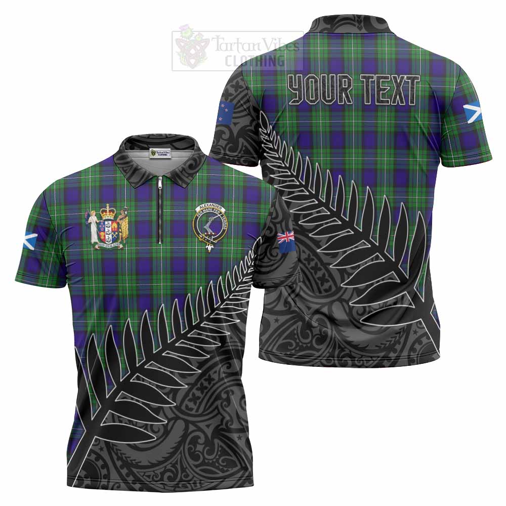 Tartan Vibes Clothing Alexander Crest Tartan Zipper Polo Shirt with New Zealand Silver Fern Half Style