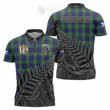Tartan Vibes Clothing Alexander Crest Tartan Zipper Polo Shirt with New Zealand Silver Fern Half Style