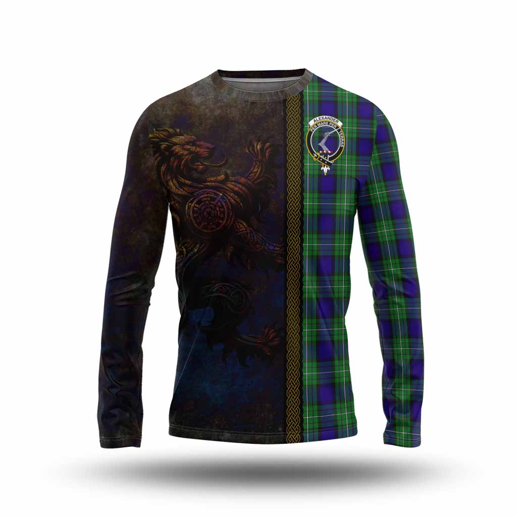 Tartan Vibes Clothing Alexander Tartan Family Crest Long Sleeve T-Shirt Alba Gu Brath Be Brave Lion Ancient Style
