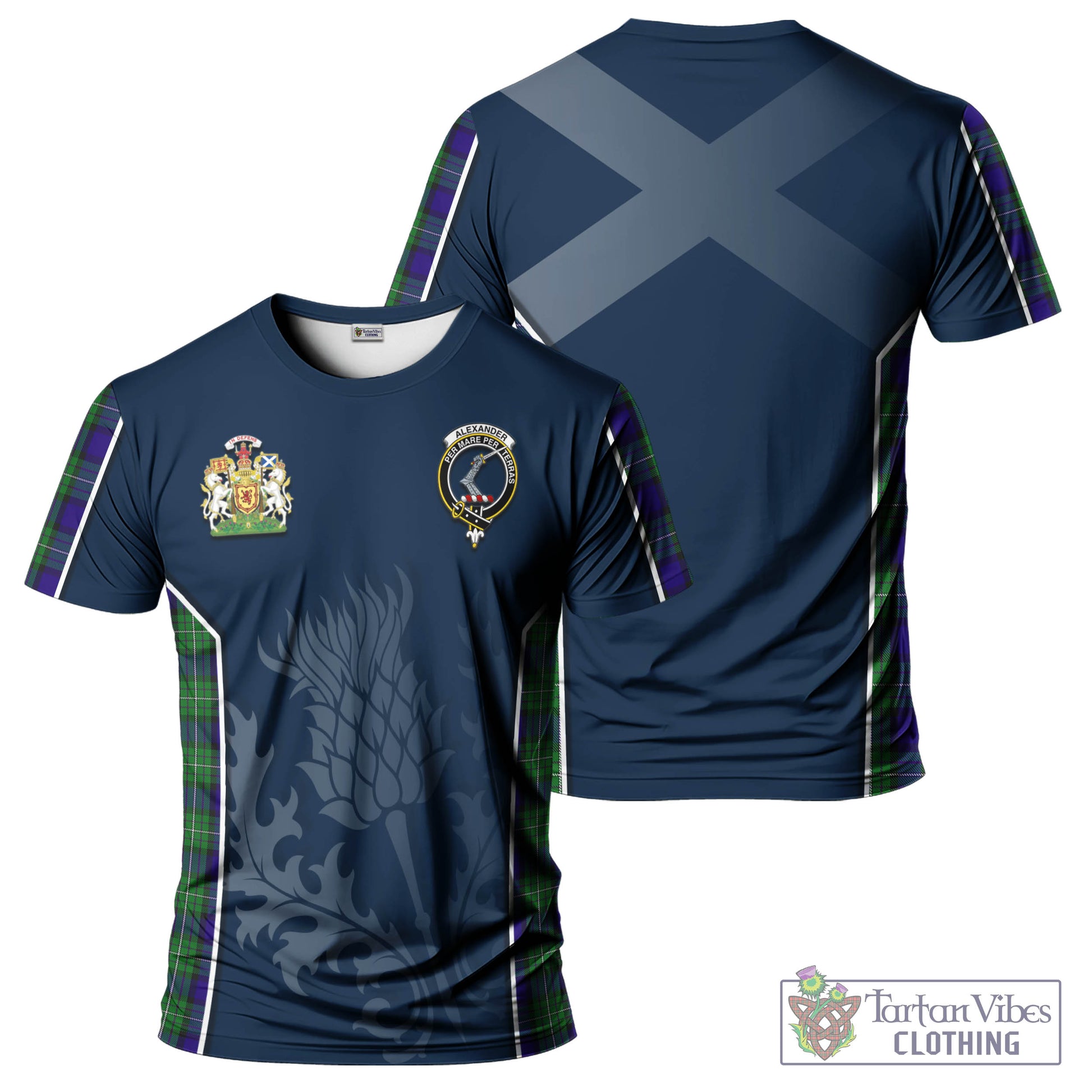 Tartan Vibes Clothing Alexander Tartan T-Shirt with Family Crest and Scottish Thistle Vibes Sport Style