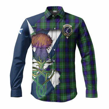Tartan Vibes Clothing Alexander Tartan Family Crest Long Sleeve Button Shirt Scottish Thistle Celtic Inspired
