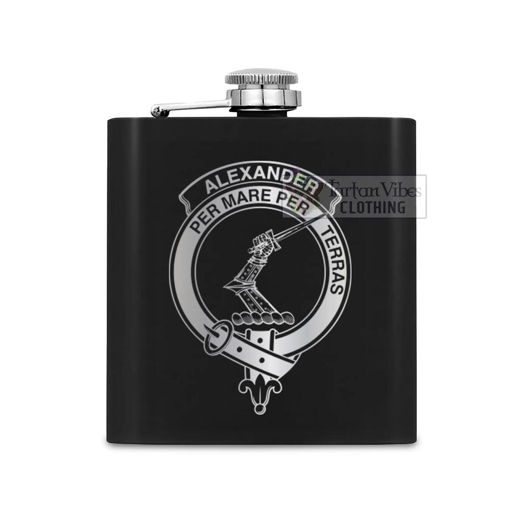 Tartan Vibes Clothing Alexander Crest Hip Flask Set 7oz Black Stainless Steel with A Gift Box