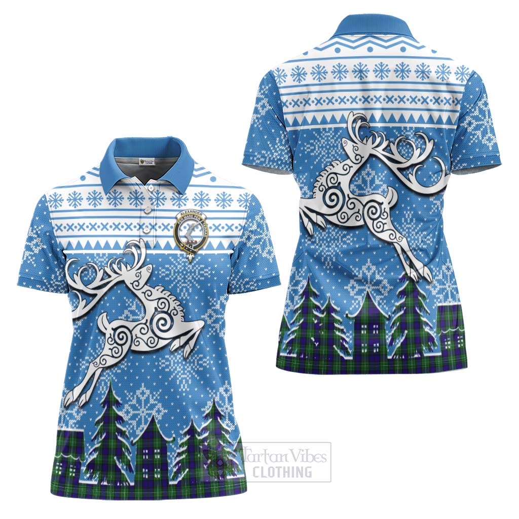Tartan Vibes Clothing Alexander Clan Christmas Women's Polo Shirt Celtic Reindeer Style