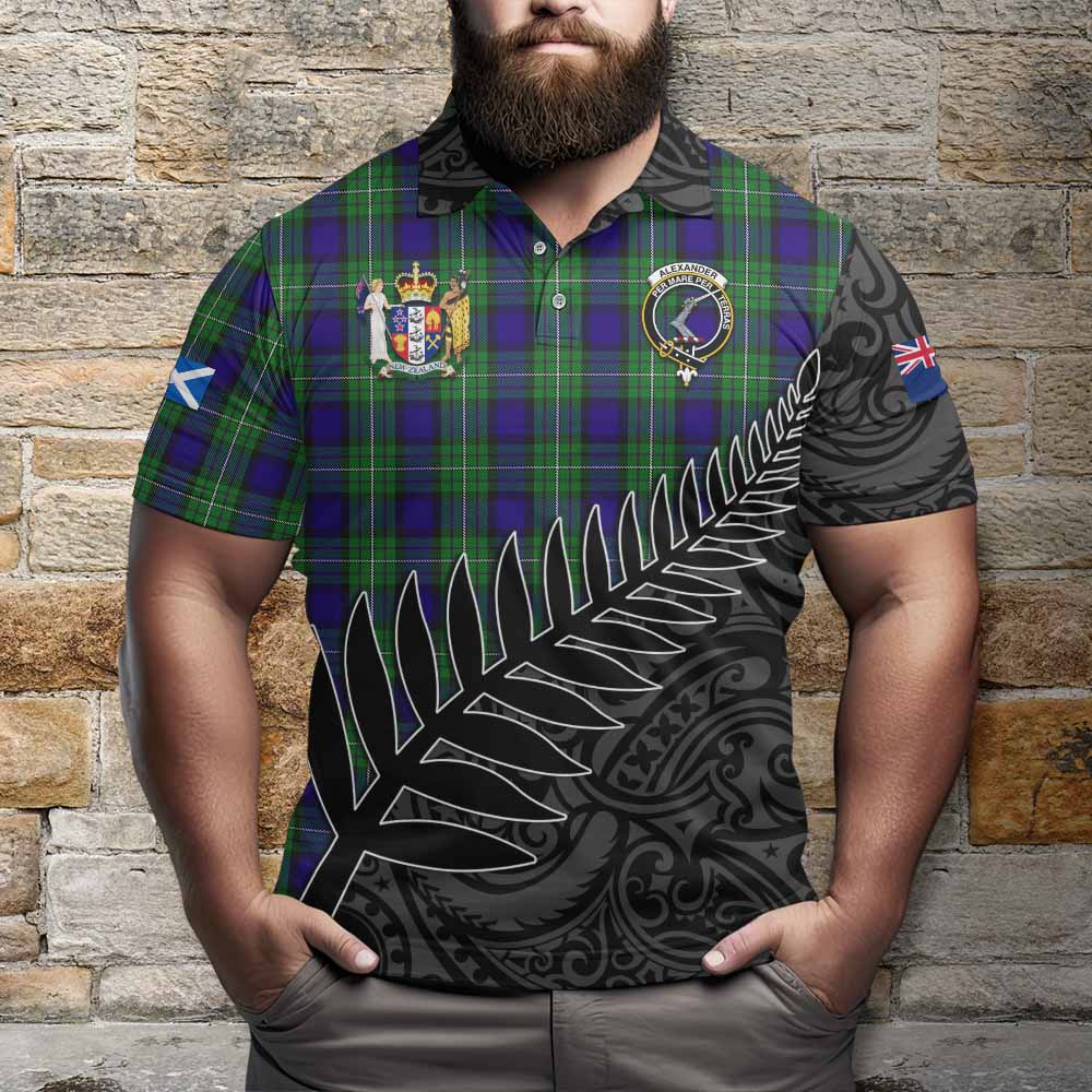 Alexander Crest Tartan Polo Shirt with New Zealand Silver Fern Half Style