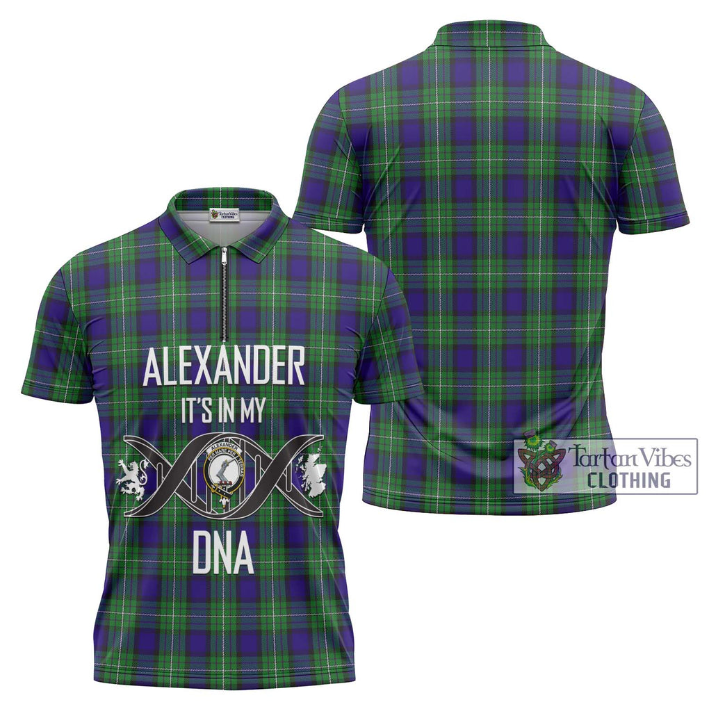 Alexander Tartan Zipper Polo Shirt with Family Crest DNA In Me Style Unisex - Tartanvibesclothing Shop