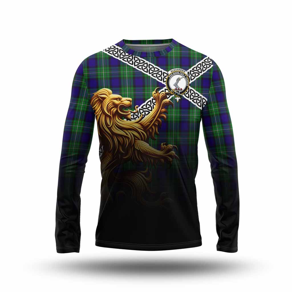 Tartan Vibes Clothing Alexander Crest Tartan Long Sleeve T-Shirt with Golden Lion Emblem Celtic Style