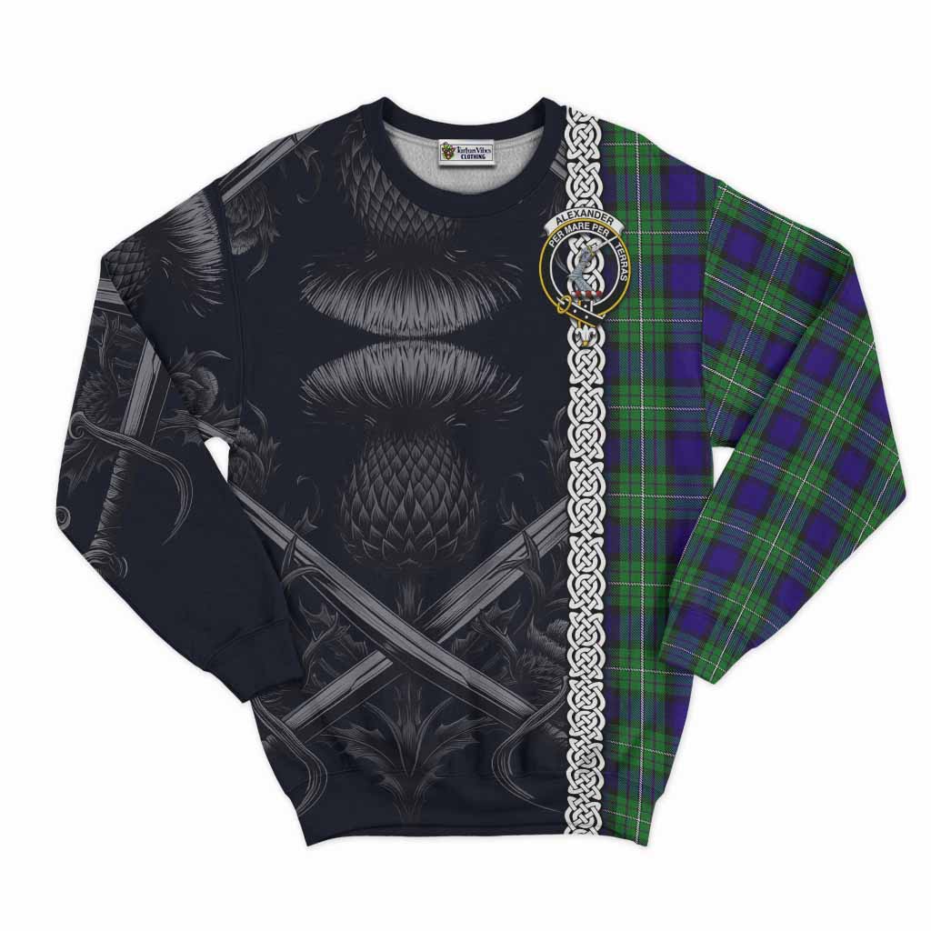 Tartan Vibes Clothing Alexander Tartan Sweatshirt with Family Crest Cross Sword Thistle Celtic Vibes