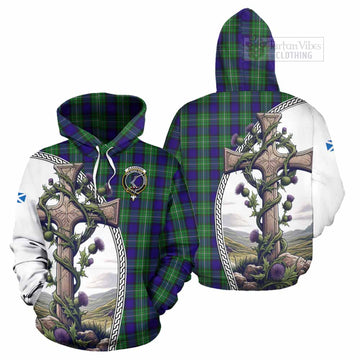Tartan Vibes Clothing Alexander Tartan Hoodie with Family Crest and St. Andrew's Cross Accented by Thistle Vines