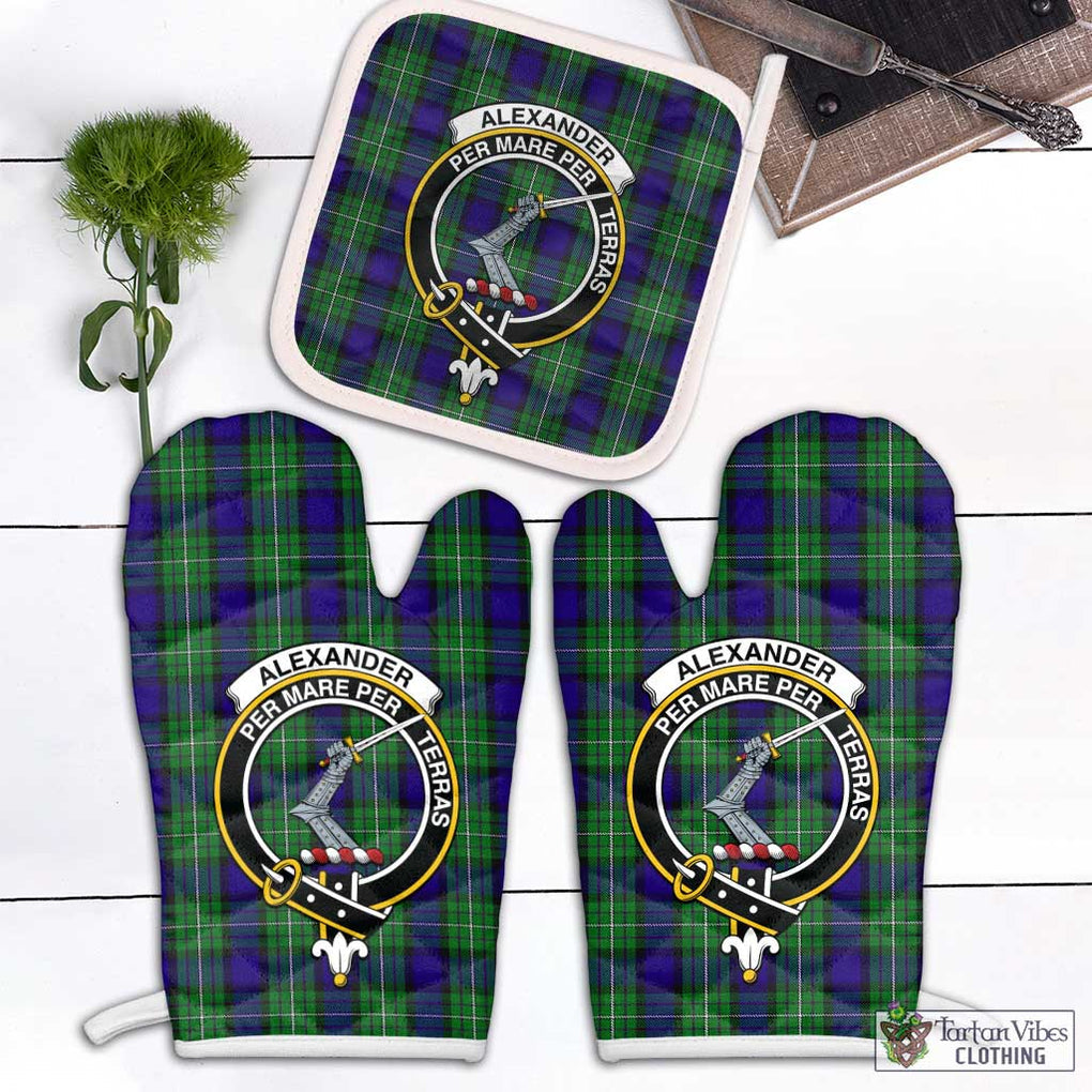 Alexander Tartan Combo Oven Mitt & Pot-Holder with Family Crest Combo 1 Oven Mitt & 1 Pot-Holder White - Tartan Vibes Clothing