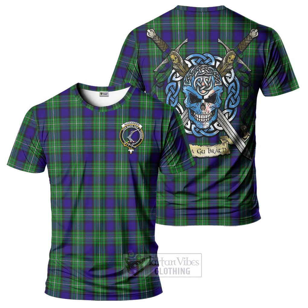 Tartan Vibes Clothing Alexander Tartan T-Shirt with Family Crest Celtic Skull Style