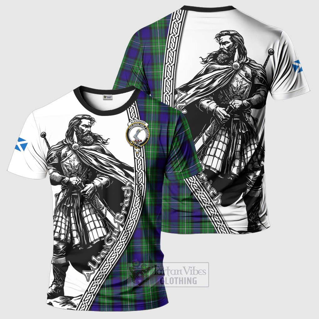Tartan Vibes Clothing Alexander Tartan Clan Crest T-Shirt with Highlander Warrior Celtic Style