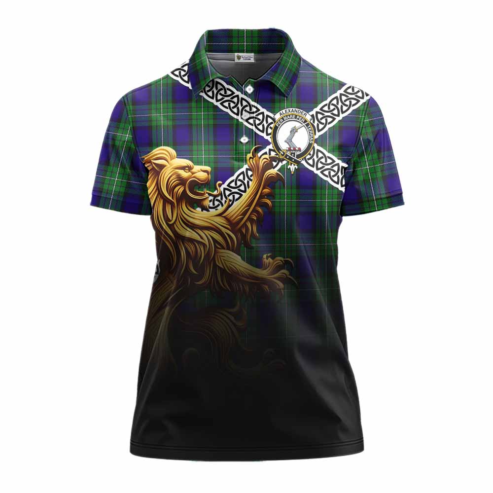 Tartan Vibes Clothing Alexander Crest Tartan Women's Polo Shirt with Golden Lion Emblem Celtic Style