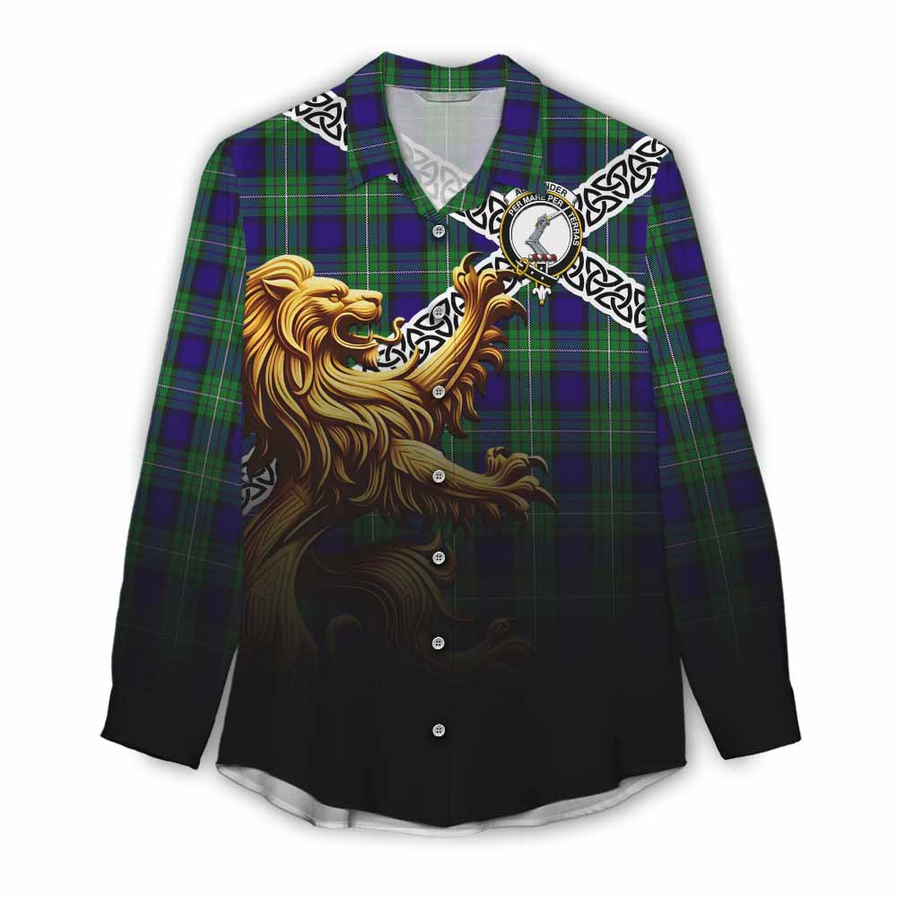 Tartan Vibes Clothing Alexander Crest Tartan Women's Casual Shirt with Golden Lion Emblem Celtic Style