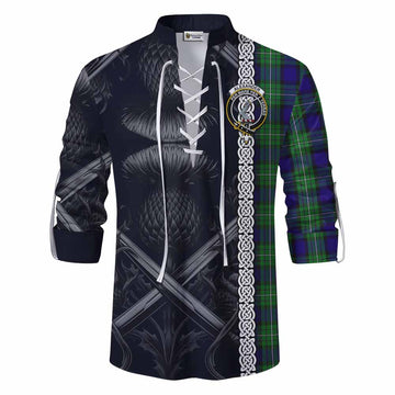 Tartan Vibes Clothing Alexander Tartan Ghillie Kilt Shirt with Family Crest Cross Sword Thistle Celtic Vibes