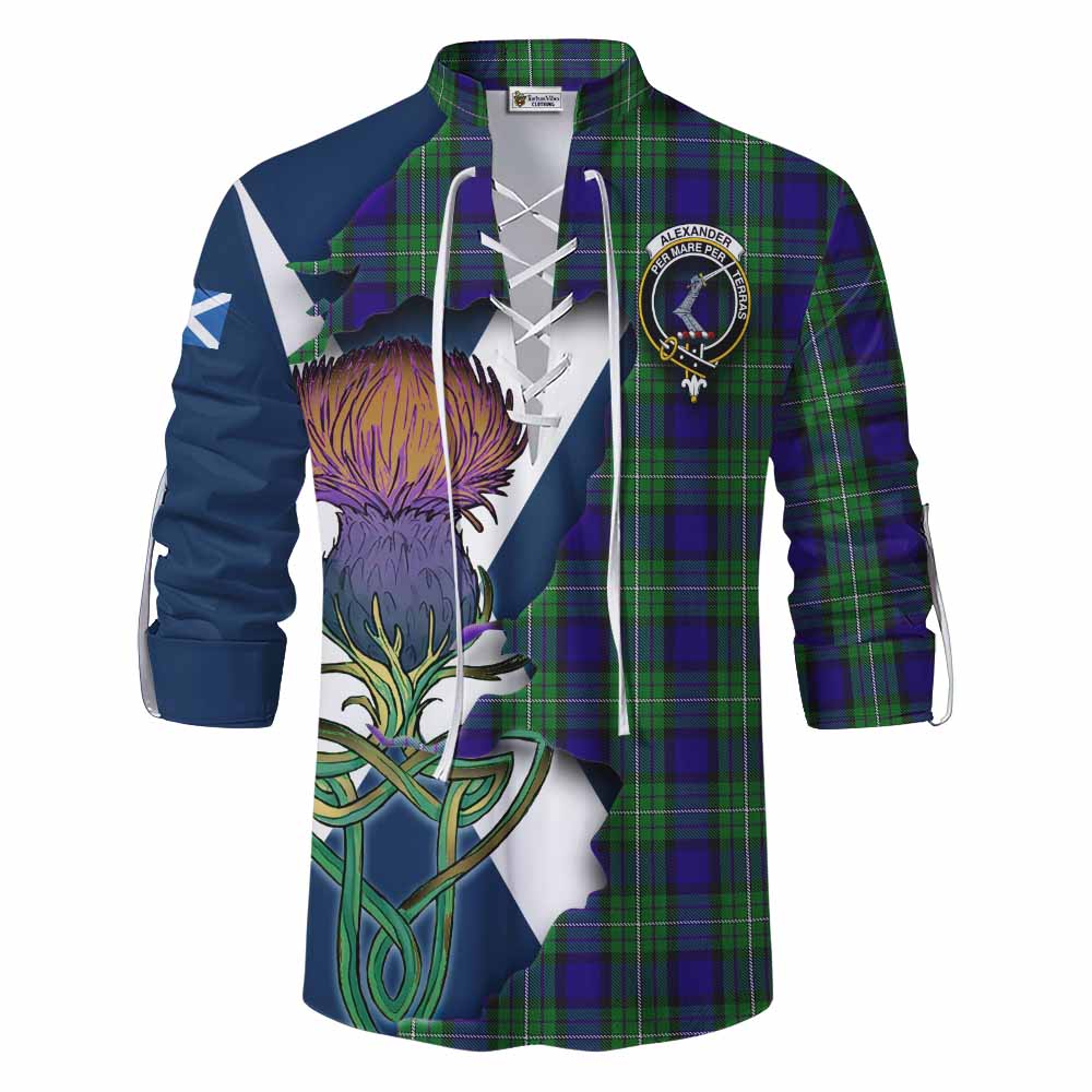 Tartan Vibes Clothing Alexander Tartan Family Crest Ghillie Kilt Shirt Scottish Thistle Celtic Inspired
