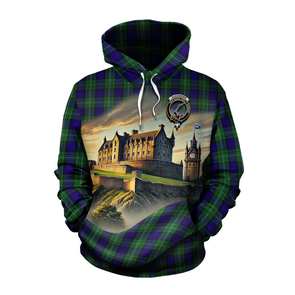 Tartan Vibes Clothing Alexander Tartan Family Crest Cotton Hoodie with Scottish Ancient Castle Style