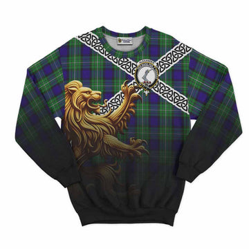 Tartan Vibes Clothing Alexander Crest Tartan Sweatshirt with Golden Lion Emblem Celtic Style
