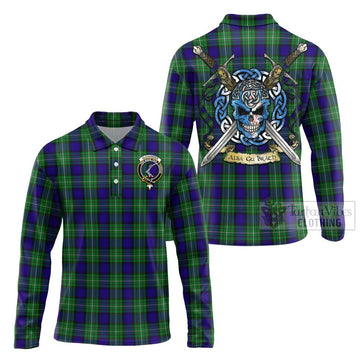 Tartan Vibes Clothing Alexander Tartan Long Sleeve Polo Shirt with Family Crest Celtic Skull Style