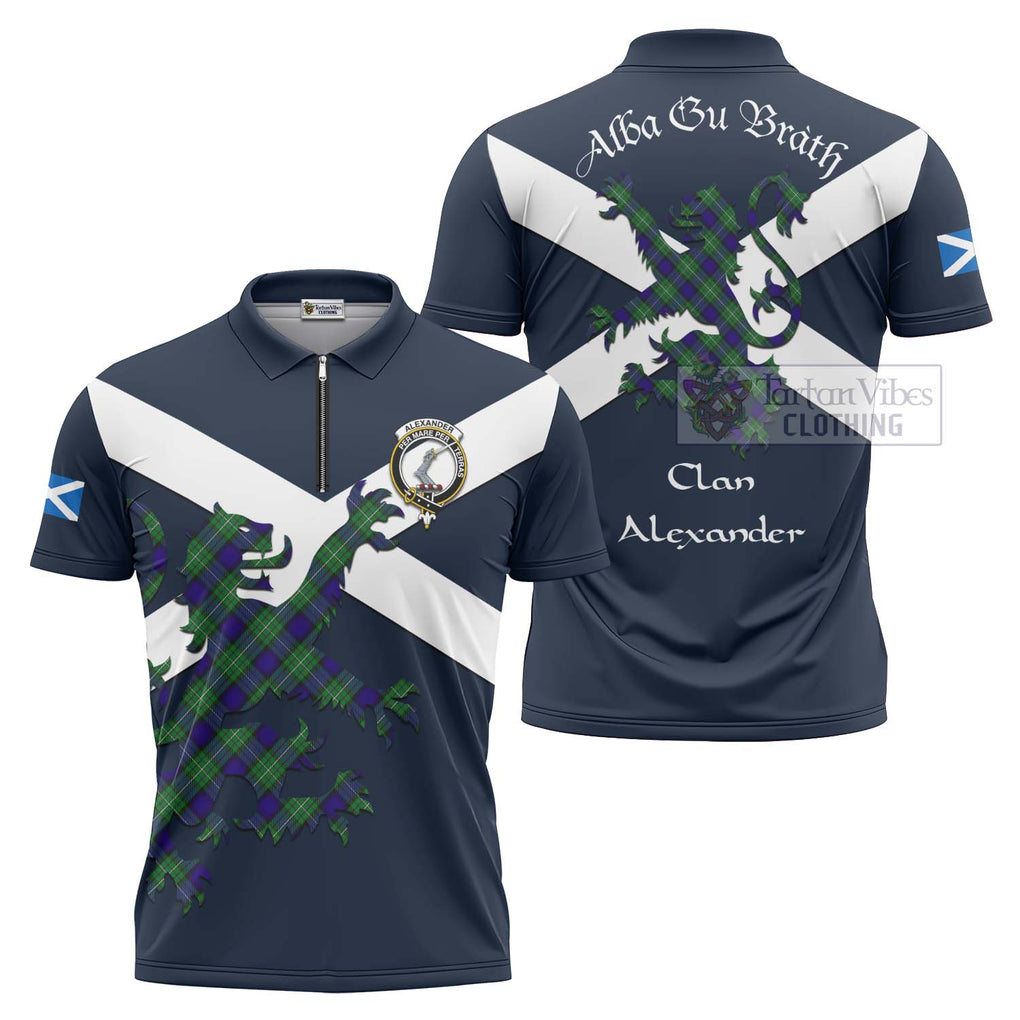 Tartan Vibes Clothing Alexander Tartan Lion Rampant Zipper Polo Shirt – Proudly Display Your Heritage with Alba Gu Brath and Clan Name