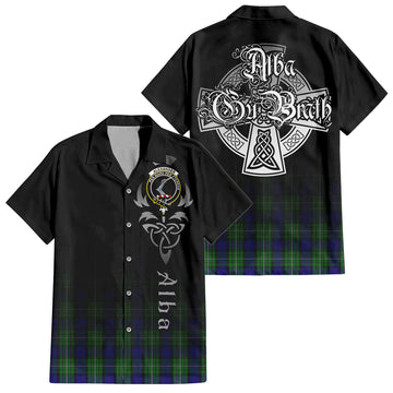 Tartan Vibes Clothing Alexander Tartan Short Sleeve Button Up Featuring Alba Gu Brath Family Crest Celtic Inspired