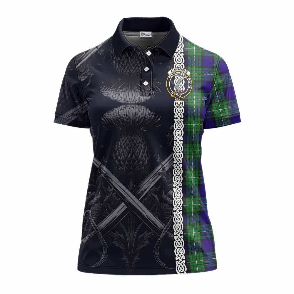 Tartan Vibes Clothing Alexander Tartan Women's Polo Shirt with Family Crest Cross Sword Thistle Celtic Vibes