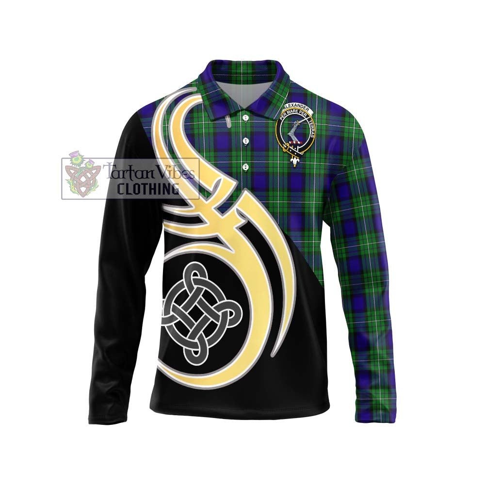 Alexander Tartan Long Sleeve Polo Shirt with Family Crest and Celtic Symbol Style Unisex - Tartan Vibes Clothing