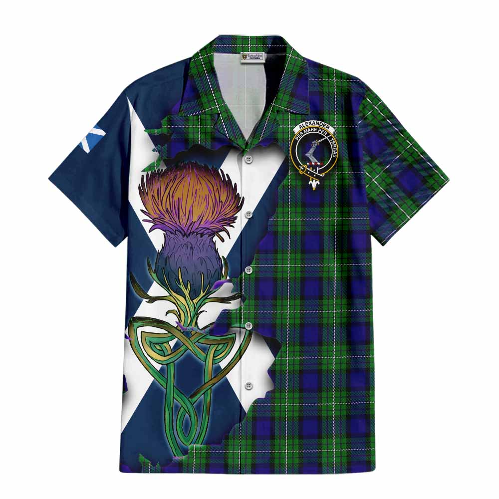 Tartan Vibes Clothing Alexander Tartan Family Crest Short Sleeve Button Shirt Scottish Thistle Celtic Inspired