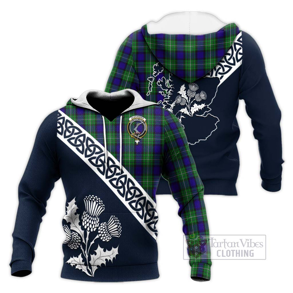 Tartan Vibes Clothing Alexander Tartan Knitted Hoodie Featuring Thistle and Scotland Map