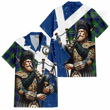 Tartan Vibes Clothing Alexander Tartan Short Sleeve Button Shirt with Family Crest Scottish Bagpiper Vibes