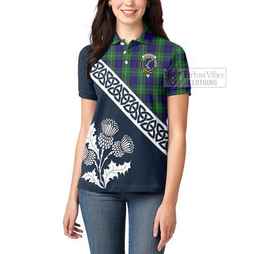 Tartan Vibes Clothing Alexander Tartan Women's Polo Shirt Featuring Thistle and Scotland Map