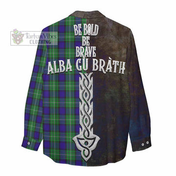 Tartan Vibes Clothing Alexander Tartan Family Crest Women's Casual Shirt Alba Gu Brath Be Brave Lion Ancient Style