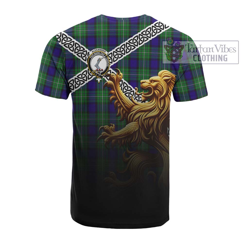 Tartan Vibes Clothing Alexander Crest Tartan Cotton T-shirt with Golden Lion Emblem Celtic Style