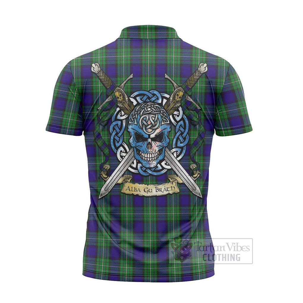 Tartan Vibes Clothing Alexander Tartan Zipper Polo Shirt with Family Crest Celtic Skull Style