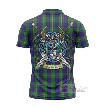 Tartan Vibes Clothing Alexander Tartan Zipper Polo Shirt with Family Crest Celtic Skull Style