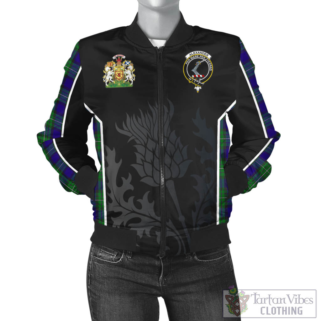 Tartan Vibes Clothing Alexander Tartan Bomber Jacket with Family Crest and Scottish Thistle Vibes Sport Style