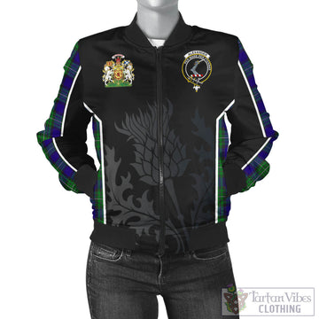 Alexander Tartan Bomber Jacket with Family Crest and Scottish Thistle Vibes Sport Style