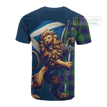 Tartan Vibes Clothing Alexander Tartan Family Crest Cotton T-shirt with Scottish Majestic Lion