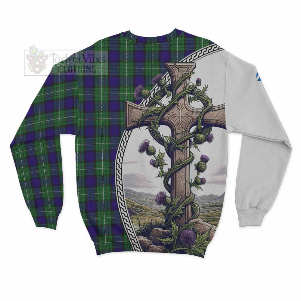 Tartan Vibes Clothing Alexander Tartan Sweatshirt with Family Crest and St. Andrew's Cross Accented by Thistle Vines