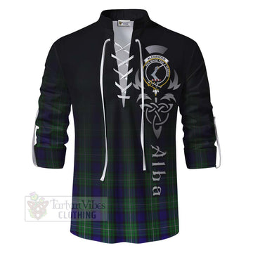 Tartan Vibes Clothing Alexander Tartan Ghillie Kilt Shirt Featuring Alba Gu Brath Family Crest Celtic Inspired