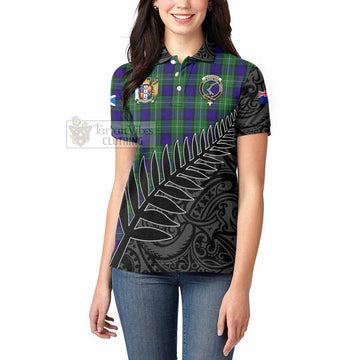 Tartan Vibes Clothing Alexander Crest Tartan Women's Polo Shirt with New Zealand Silver Fern Half Style